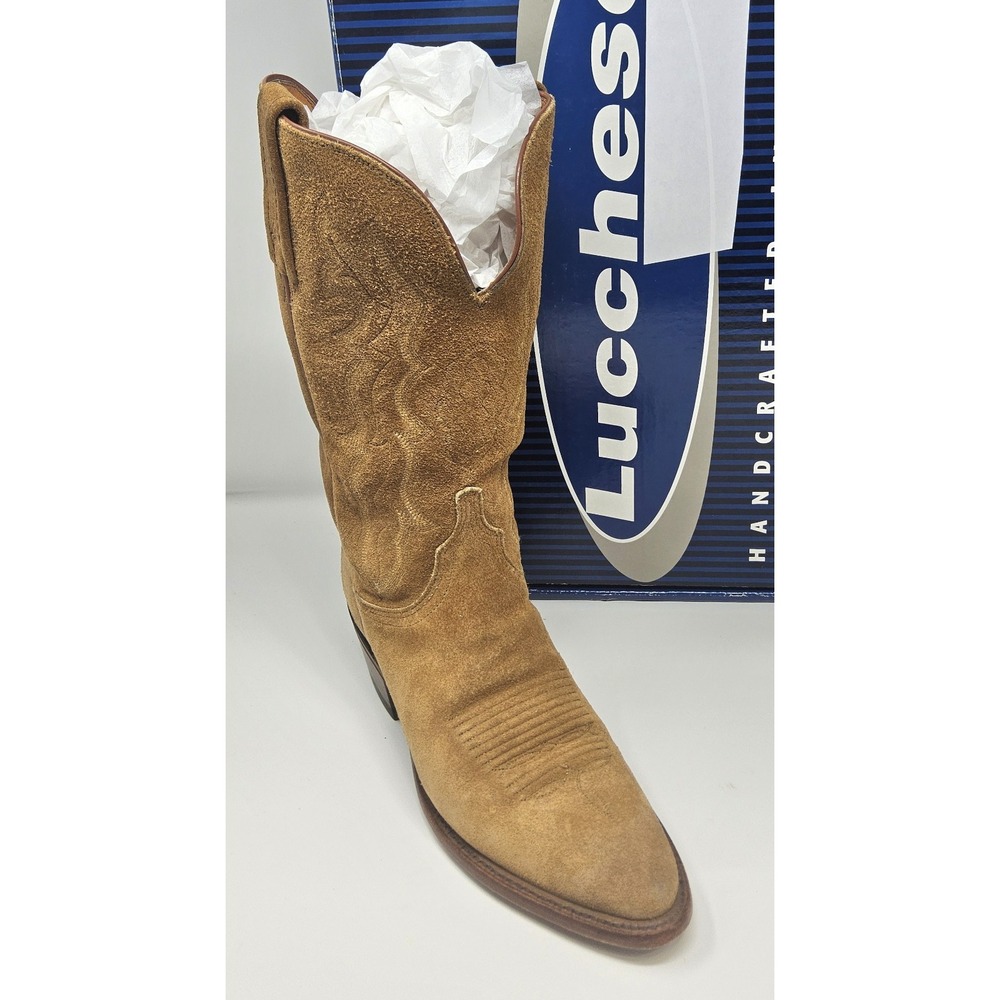 Lucchese Brown Suede Lace-Up Western Boots - Picture 2 of 14